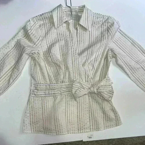 Vintage Striped Button-Up  Blouse with Waist Tie - Picture 7 of 9